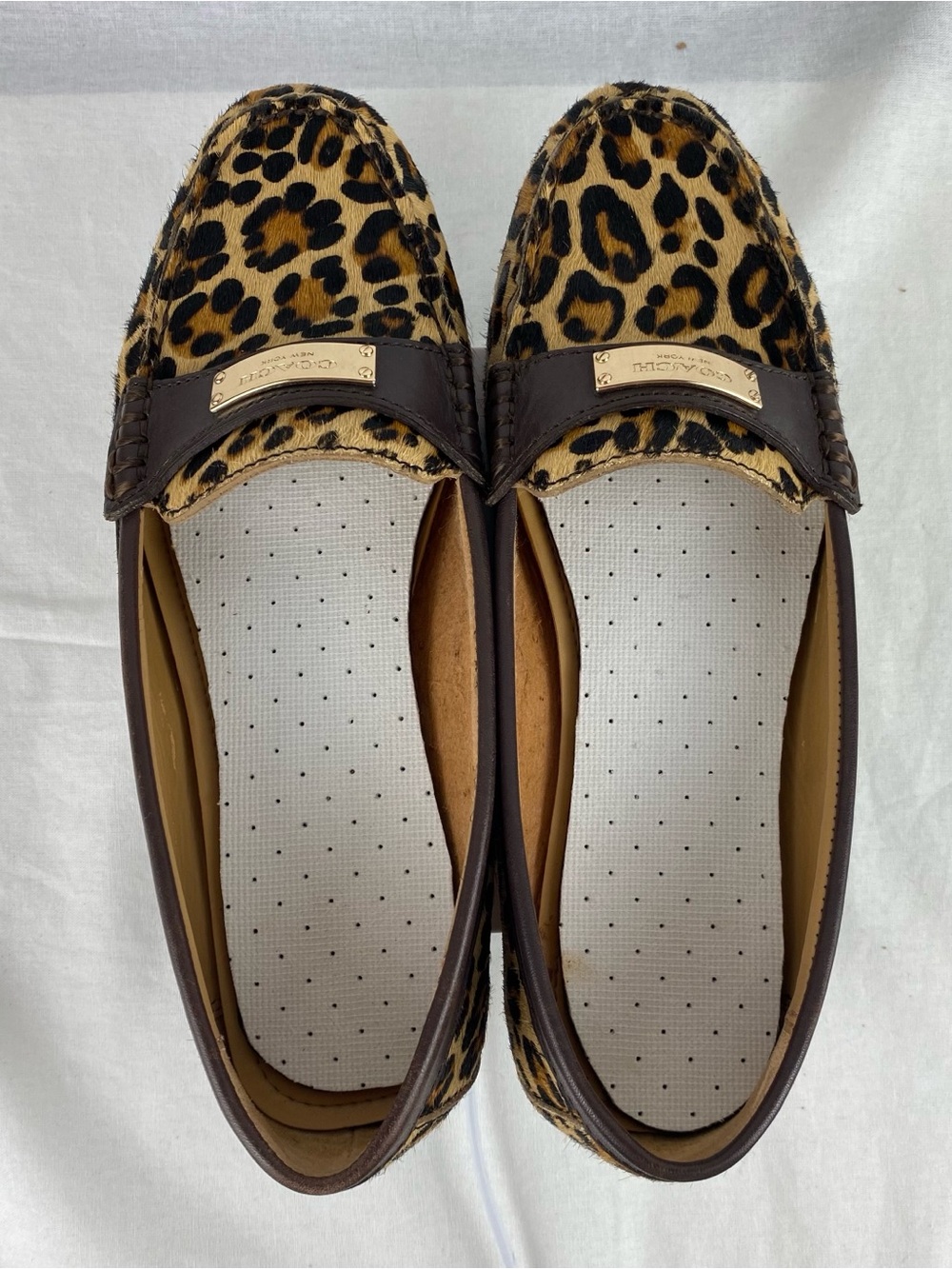 Coach Leopard Print Penny Loafers in Brown/Tan with Gold Plaque - Picture 14 of 14